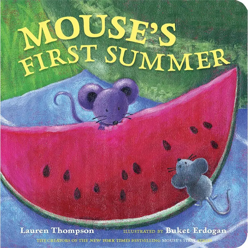 Book cover of 'Mouse's First Summer' with a mouse and watermelon illustration.