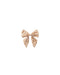 A small fabric bow accessory with a beige and white floral pattern, centered on a plain white background.