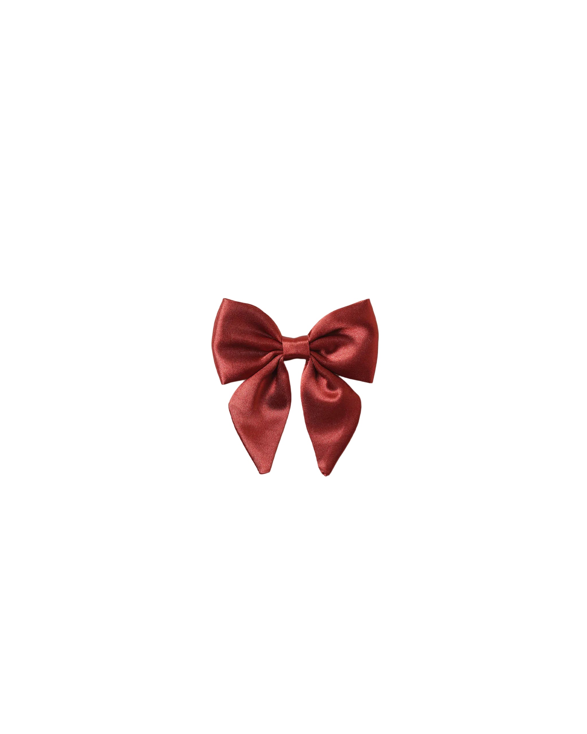 Ruby red Noralee fabric bow hair accessory with a soft polished finish and elegant double tails displayed against a white background