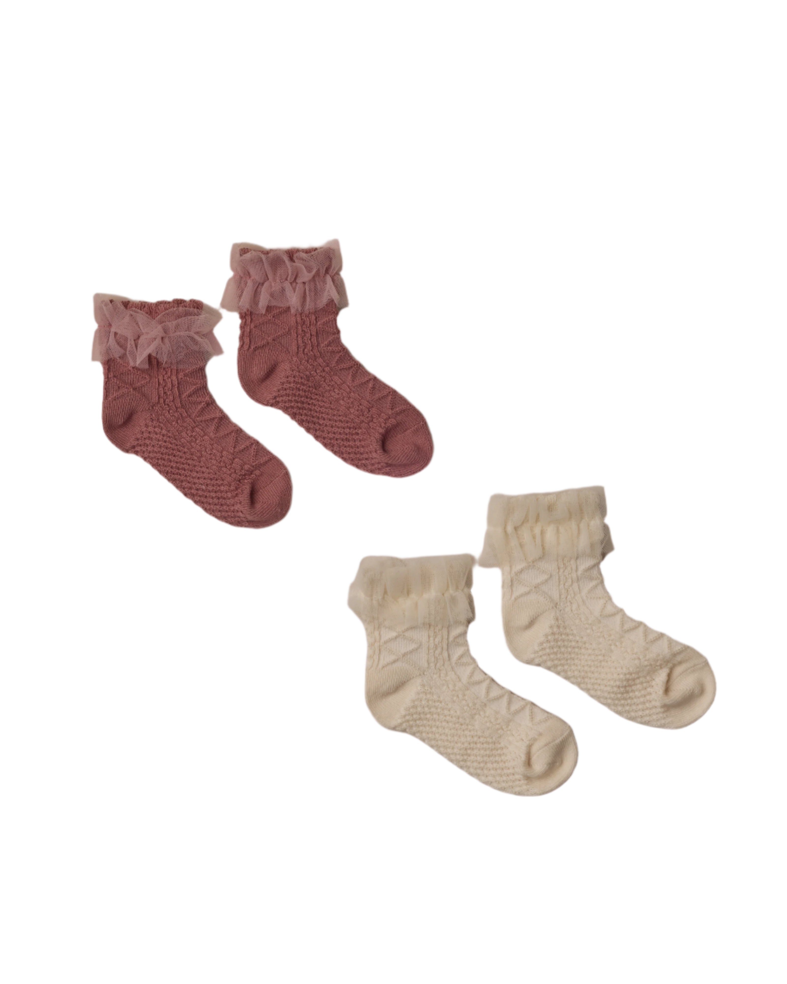 Ruffle Socks - Ivory, Raspberry
