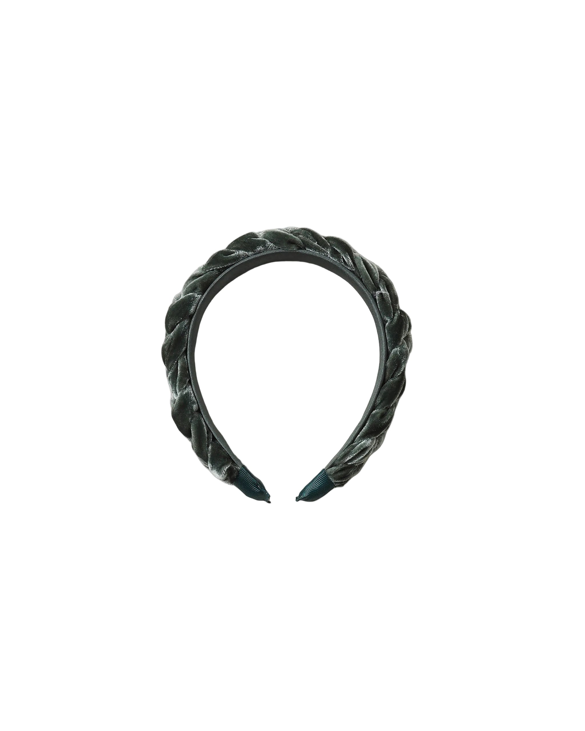 Noralee green braided headband with soft woven texture and open ends shown on a white background