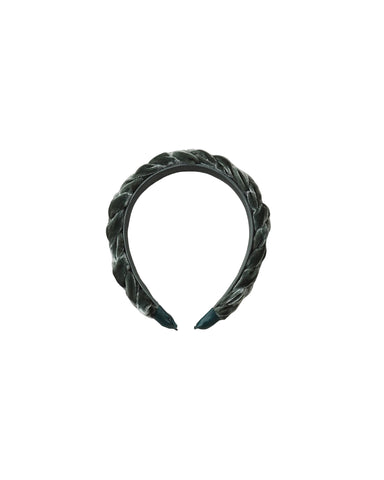 Noralee green braided headband with soft woven texture and open ends shown on a white background