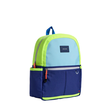 Side view of a navy and neon Kane Backpack