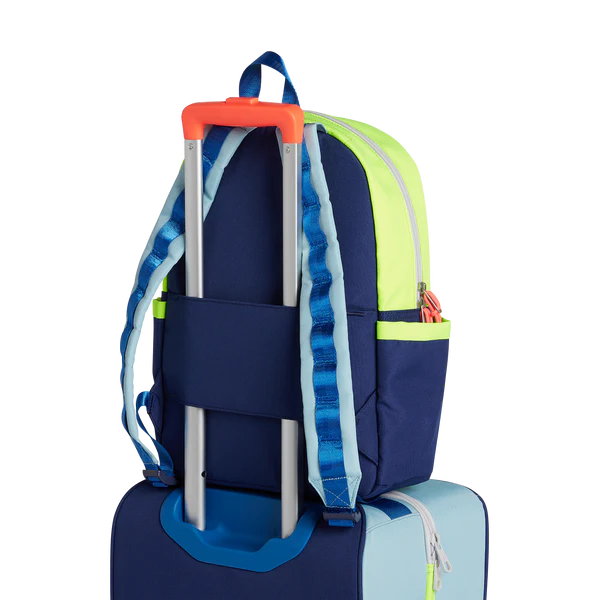 Back view of a navy and neon Kane Backpack