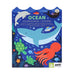Ocean-themed coloring book with stickers featuring illustrations of sea animals on a blue background.