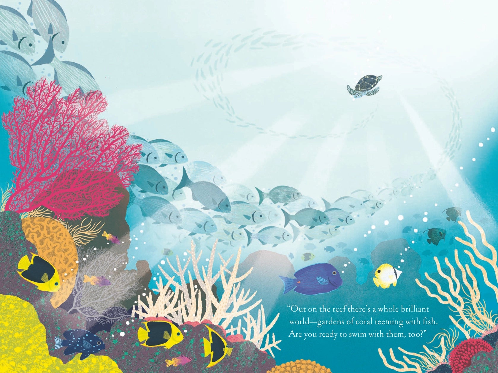 Colorful underwater scene with fish and coral