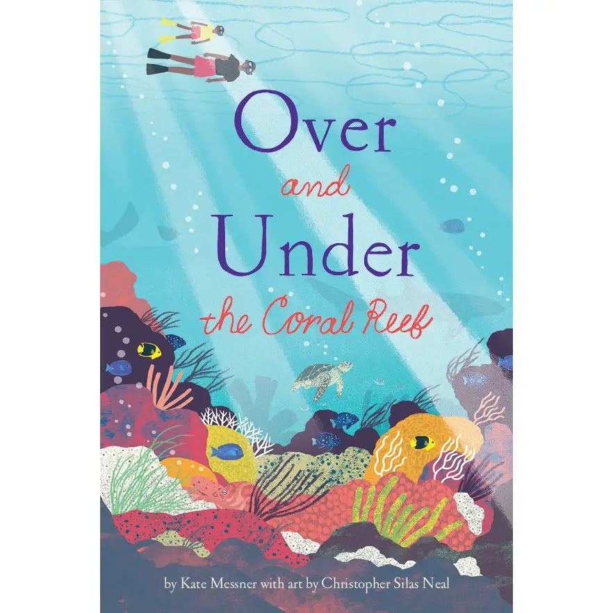 Book cover of 'Over and Under the Coral Reef' with underwater scene and scuba divers.