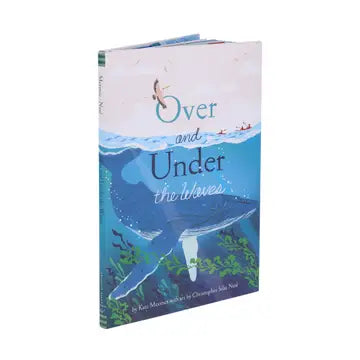 Book titled 'Over and Under the Waves' with a whale illustration on a white background