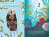Illustrated book page with a sea otter and underwater scene