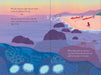 Illustrated book page with a beach scene and underwater view, featuring sea stars and people on the shore.