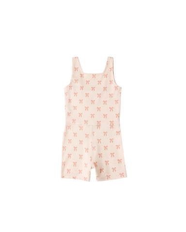 Light pink romper with  pattern on a white background