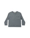 A dark heather gray long-sleeve crewneck shirt with a left chest pocket, displayed flat against a solid white background.