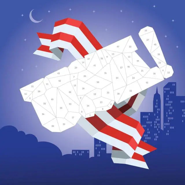 Calendar with geometric design on a cityscape background