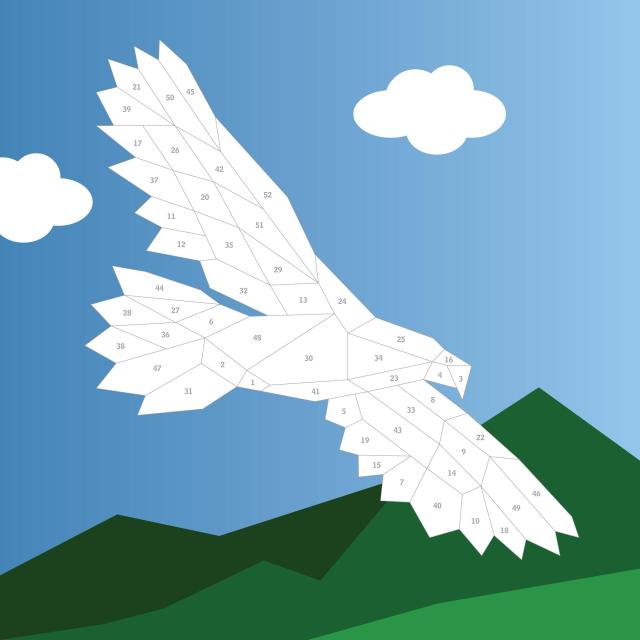 White dove with open wings against a blue sky and green landscape