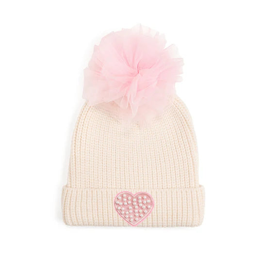 Beanie - Pearl Heart Patch