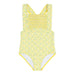 Yellow floral patterned swimsuit on a white background
