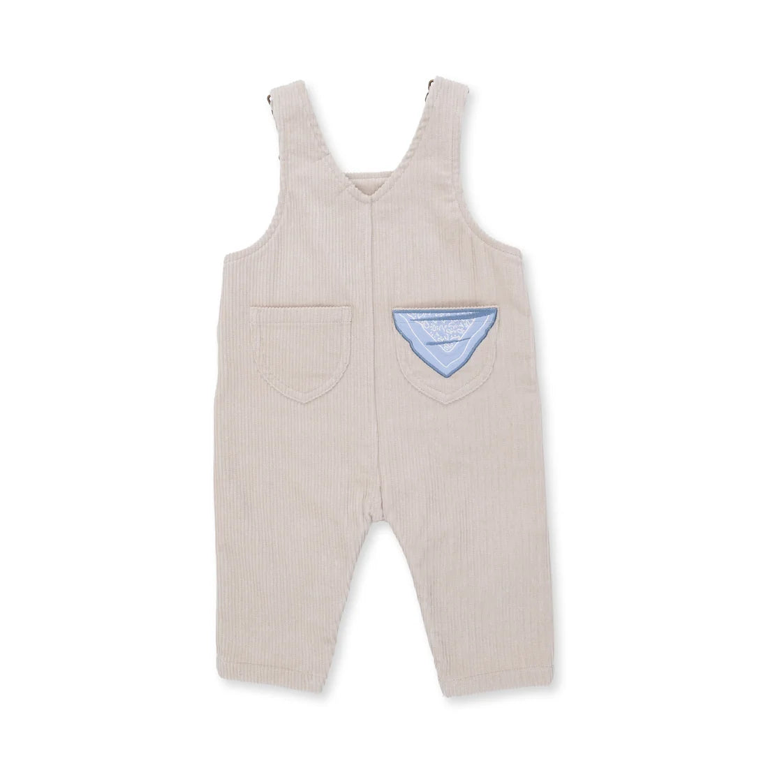 Beige overalls with a blue pocket on a white background
