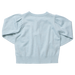 A light blue knit sweater with long puff sleeves and a ribbed crew neck, cuffs, and hem, shown from the back on a white background.