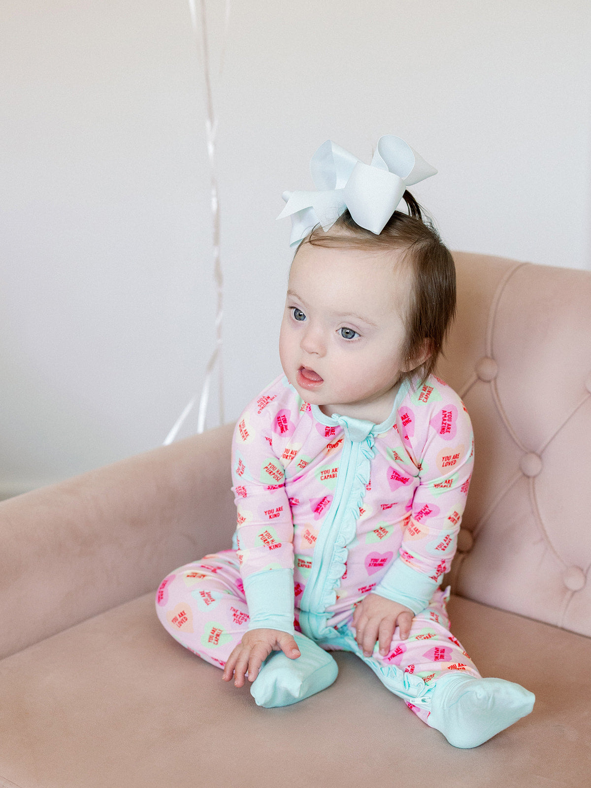 Zippered Ruffle Romper - Pink Convo Hearts