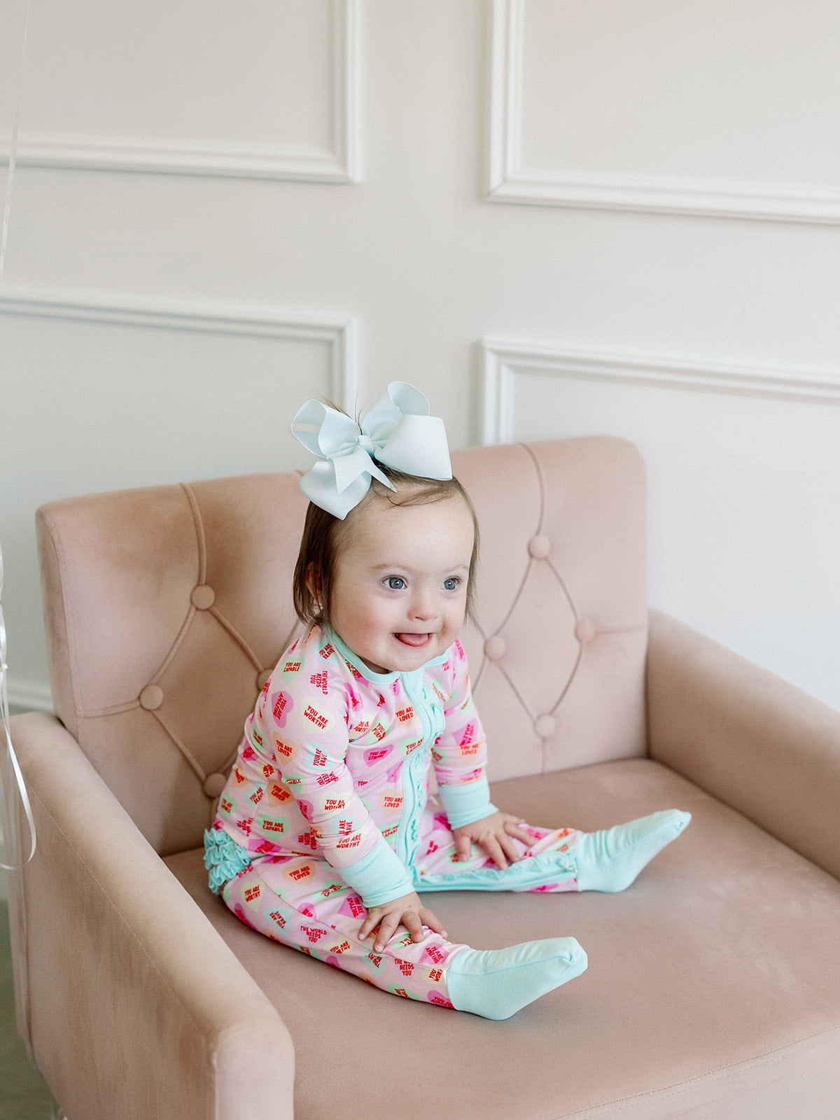 Zippered Ruffle Romper - Pink Convo Hearts