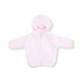 Soft pink chenille hoodie with a cozy hood long sleeves and front zipper displayed flat on a white background from Angel Dear