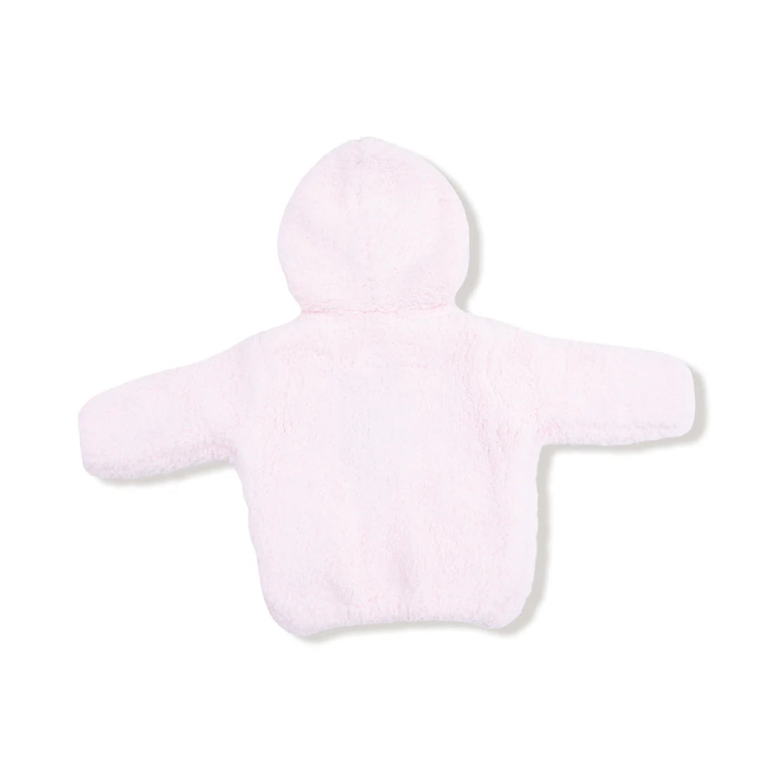 Pink chenille hoodie with attached hood and long sleeves by Angel Dear displayed flat on a white background for babies and toddlers