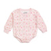 Pink baby bodysuit with floral pattern on a white background