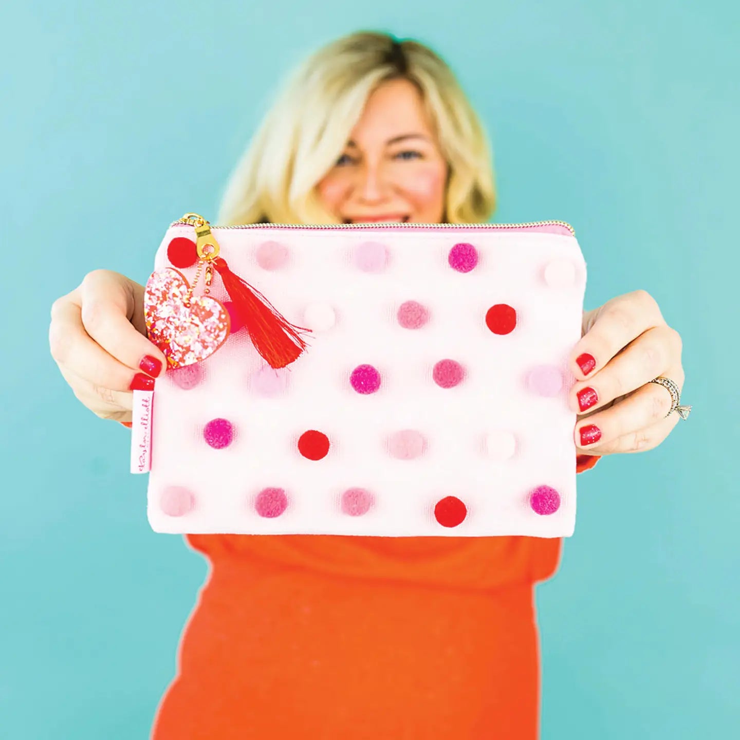 Pouch - Red + Pink Pom-Pom
