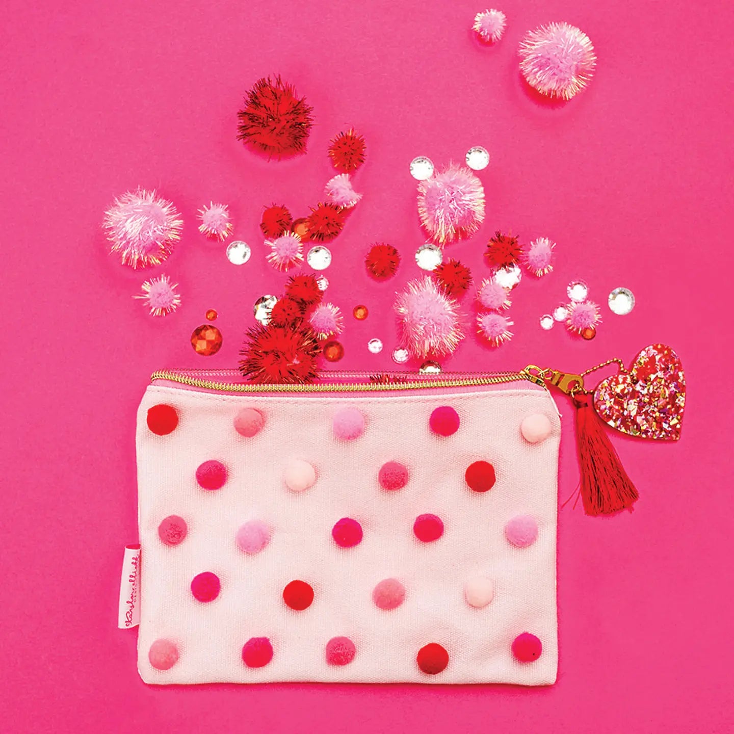 Pouch - Red + Pink Pom-Pom
