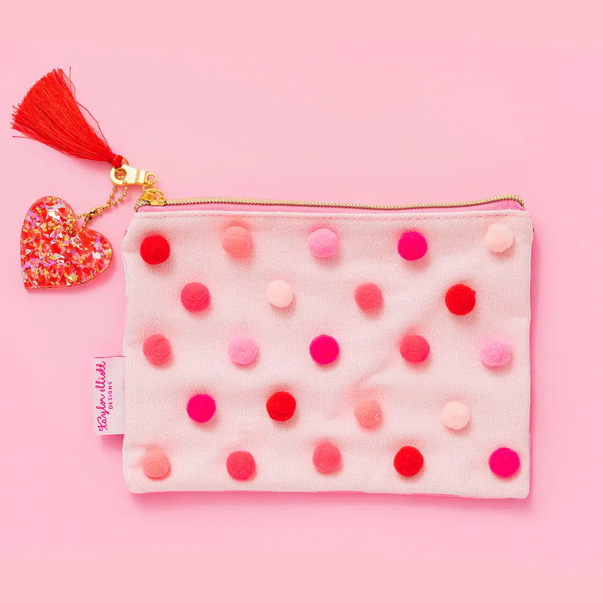 Pouch - Red + Pink Pom-Pom