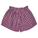 Pink and blue checkered shorts on a white background