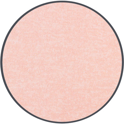 A circular fabric swatch in a light peach-pink color with a black stitched border, shown on a plain white background.