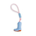 A miniature light blue cowboy boot keychain charm with a pink loop strap and a light blue wrapped connector, shown on a plain white background.