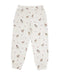 Off-white jogger pants with an all-over print of horses and small pink hearts, shown flat against a white background.