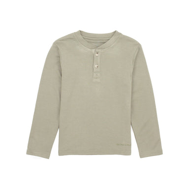 long sleeve olive green henley with two buttons