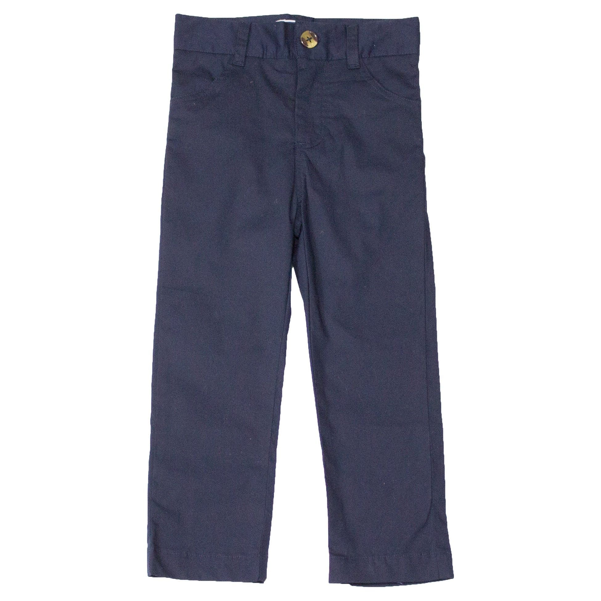 navy dress pants with button closure
