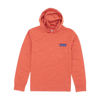 rust colored hoodie with left chest pocket
