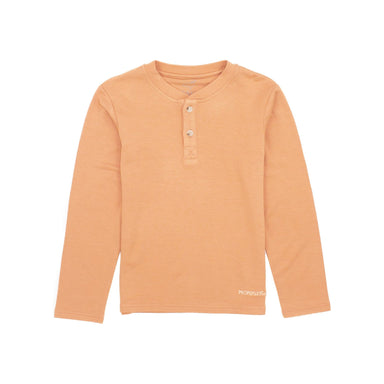 orange long sleeve henley with two buttons