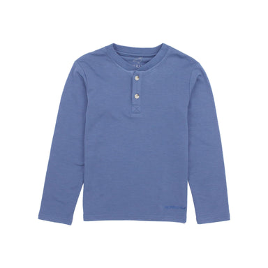 dark blue long sleeve henley with two buttons