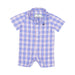 short sleeve collared button down in blue, white and red plaid