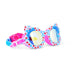 Colorful children's goggles with star pattern on a white background