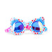 Colorful sunglasses with star patterns on a white background