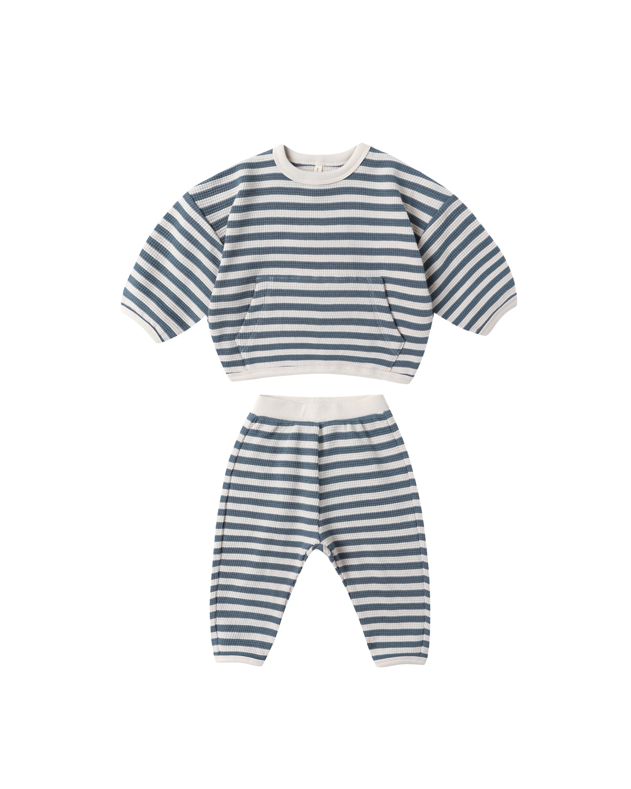 Waffle Slouch Set - Ocean Stripe