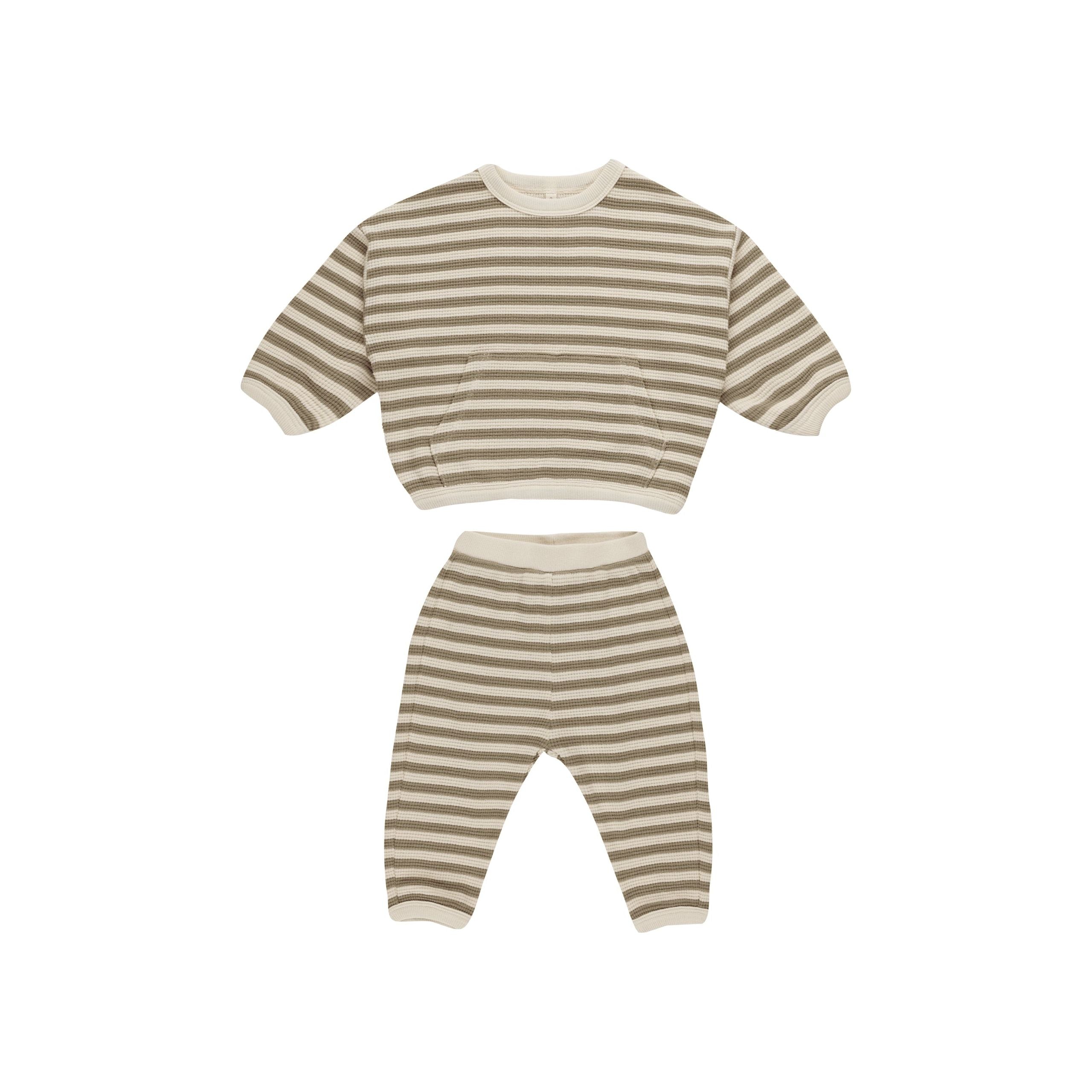 Waffle Slouch Set - Olive Stripe