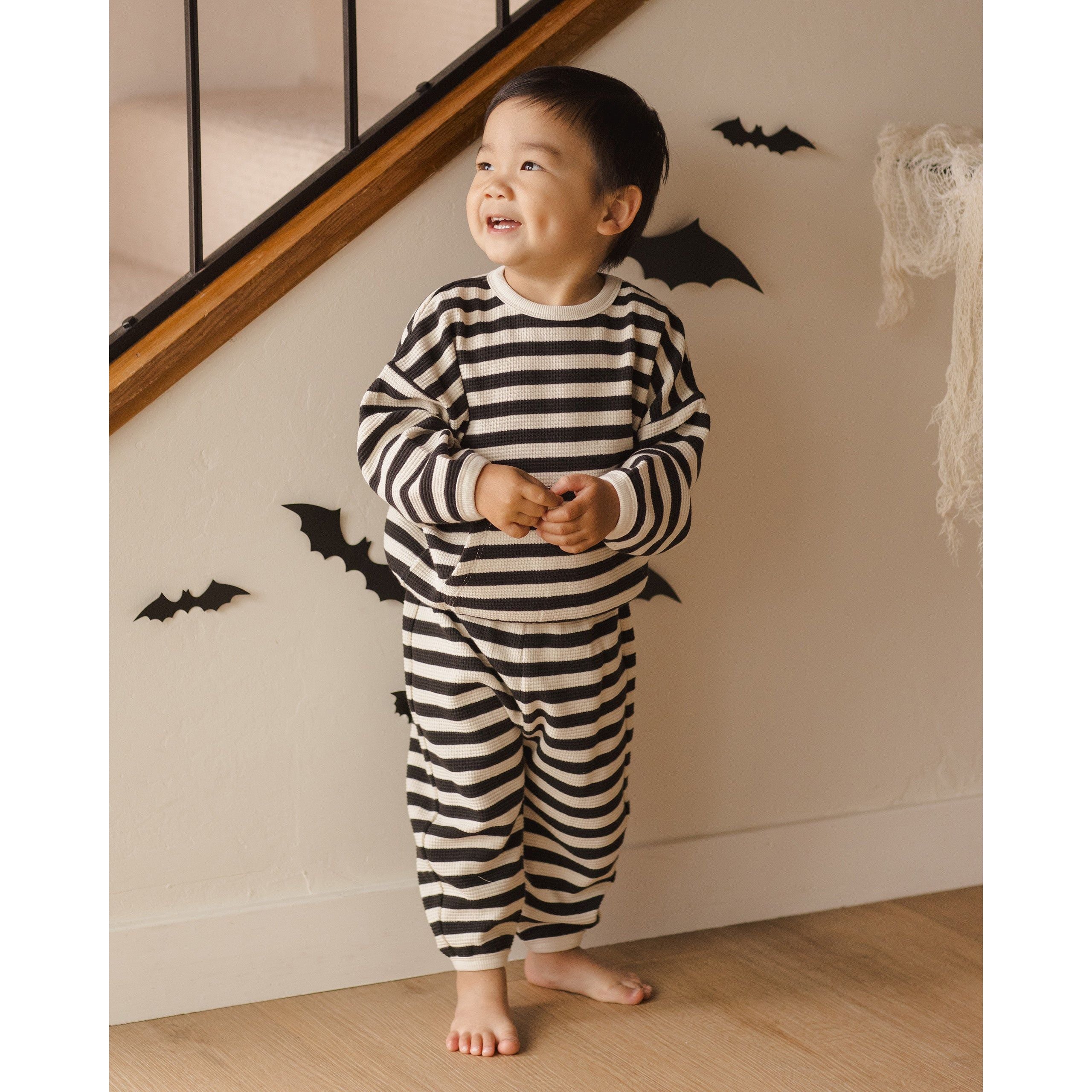 Waffle Slouch Set - Black Stripe