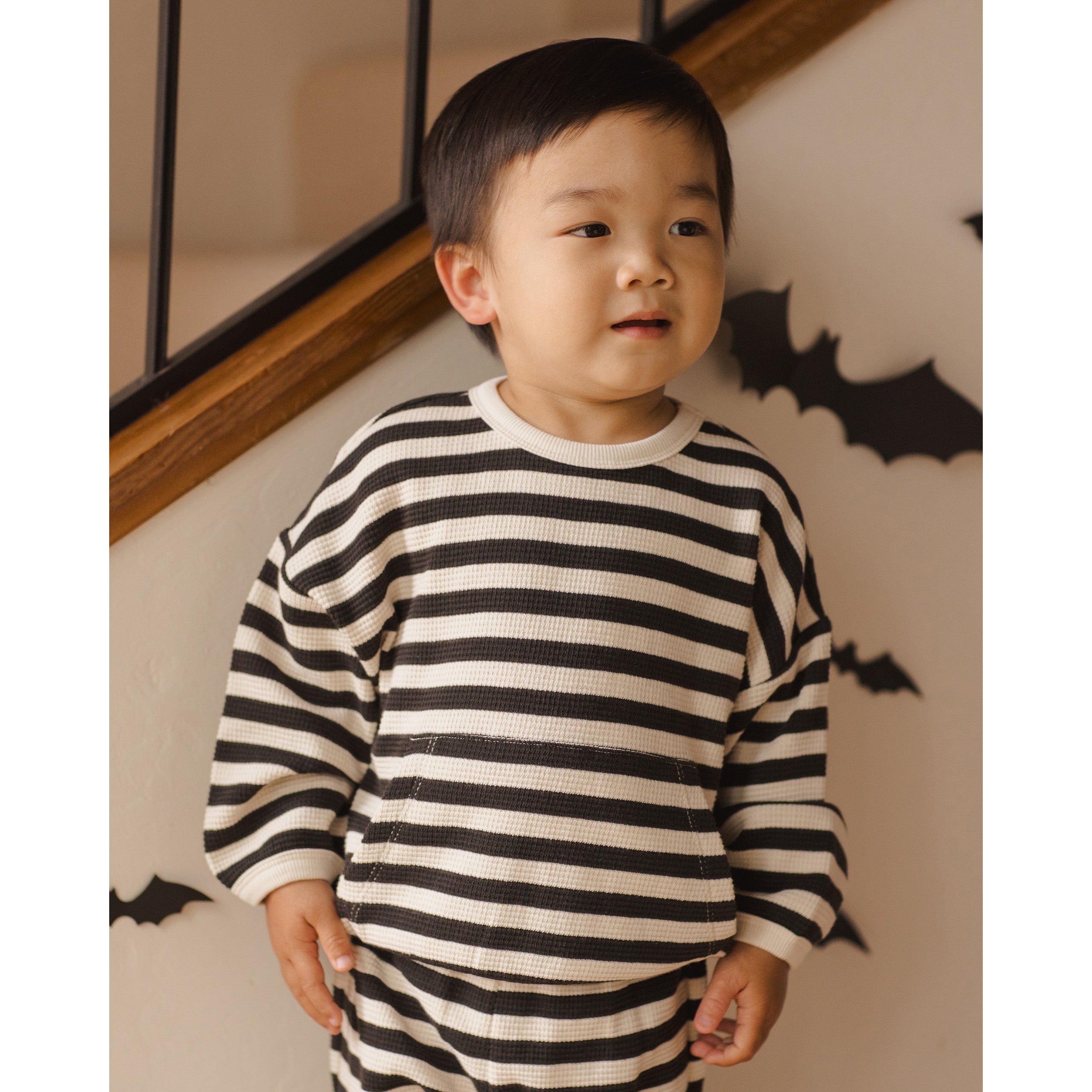 Waffle Slouch Set - Black Stripe