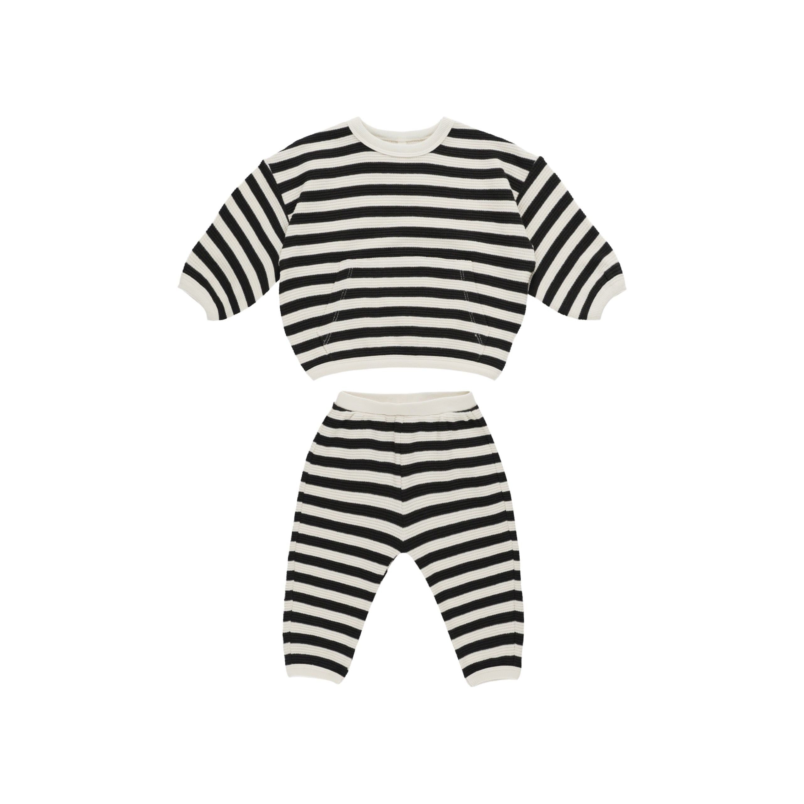 Waffle Slouch Set - Black Stripe