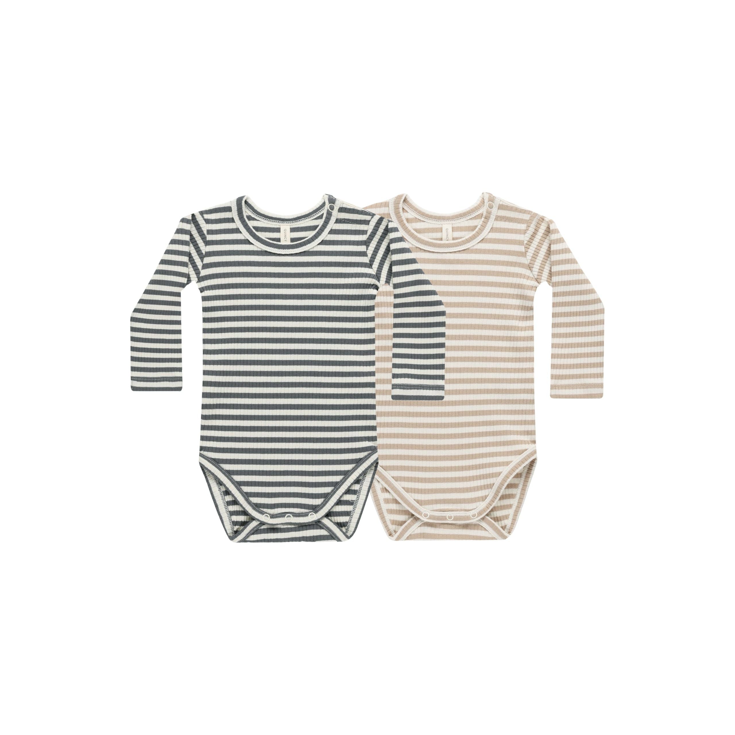 Ribbed Bodysuit - Indigo Stripe, Latte Stripe