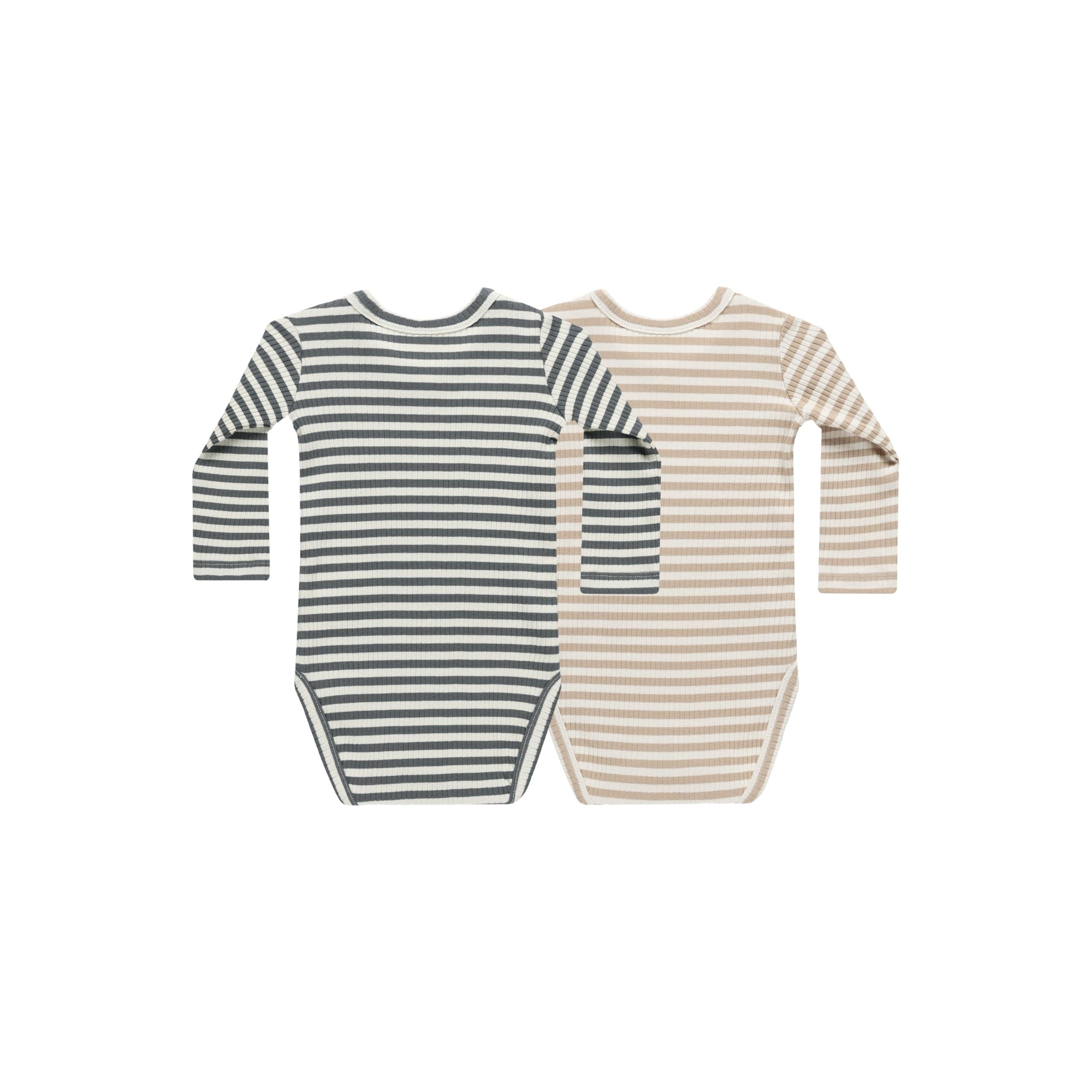 Ribbed Bodysuit - Indigo Stripe, Latte Stripe