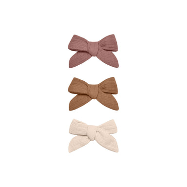 3 pack of hair bow with clip with mauve, brown and ivory colorways
